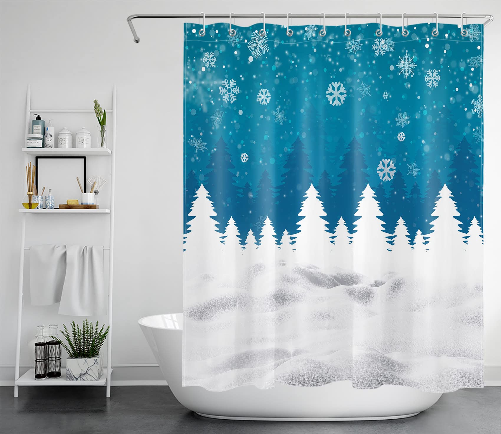 HVEST Winter Shower Curtain - Snow Forest Nature Design, Waterproof Polyester Fabric with Hooks (60x72 Inches) | Bathroom Decor for Cozy Winter Atmosphere, Holiday Home Accessories