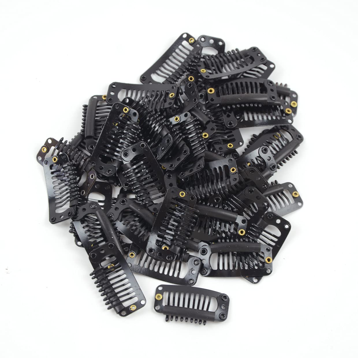 50 Pcs 32mm 9-Toothed Metal Snap Hair Extension Clips with Rubber Silicone Back for Wigs, Hairpieces & DIY Styling - Black (Perfect for Cosplay, Daily Wear & Hair Thickening)