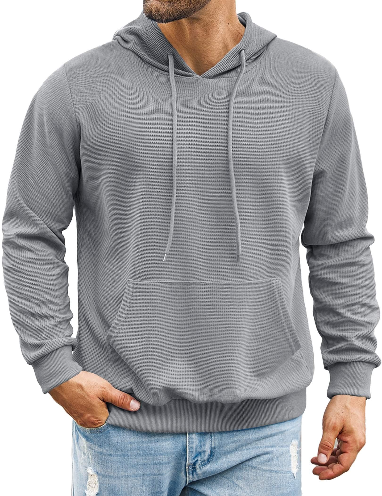 COOFANDY Men's Long Sleeve Hooded Sweatshirt - Soft Waffle Knit Pullover Hoodie with Front Pocket | Casual Streetwear for Fall & Winter | Perfect for Outdoor Activities, Gym, and Everyday Wear