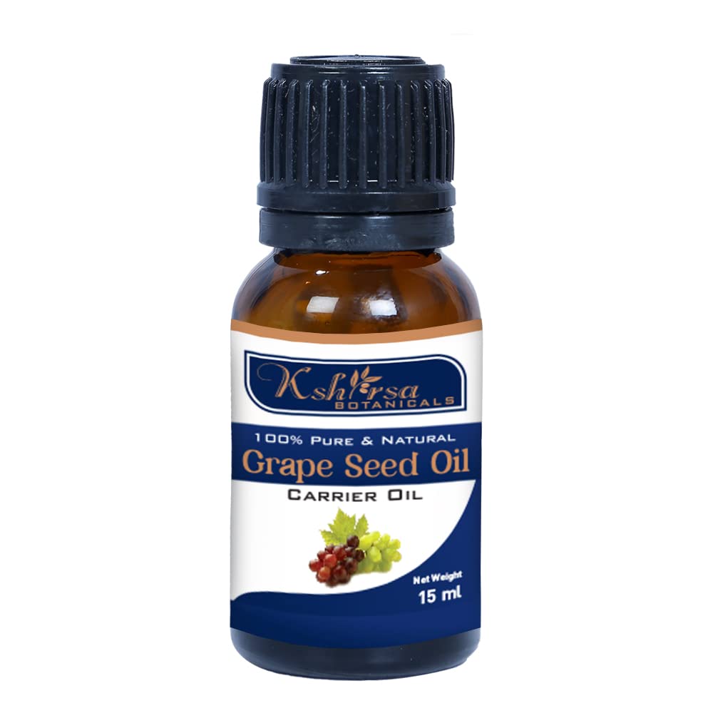 Organic Cold Pressed Grape Seed Oil (Vitis Vinifera) - 15ml with Euro Dropper for Skin Care, Hair Growth & Aromatherapy | Natural Moisturizer for Face, Body & Massage | Vegan, Non-GMO Beauty Treatment