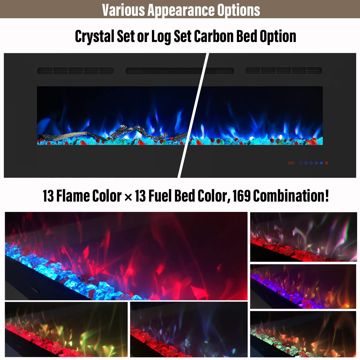 30 Inch Electric Fireplace Insert - Recessed Wall Mount Heater with Adjustable 13×13 Flame Colors, Thermostat & Timer - Remote & Touch Screen Control for Living Room, Bedroom & Office