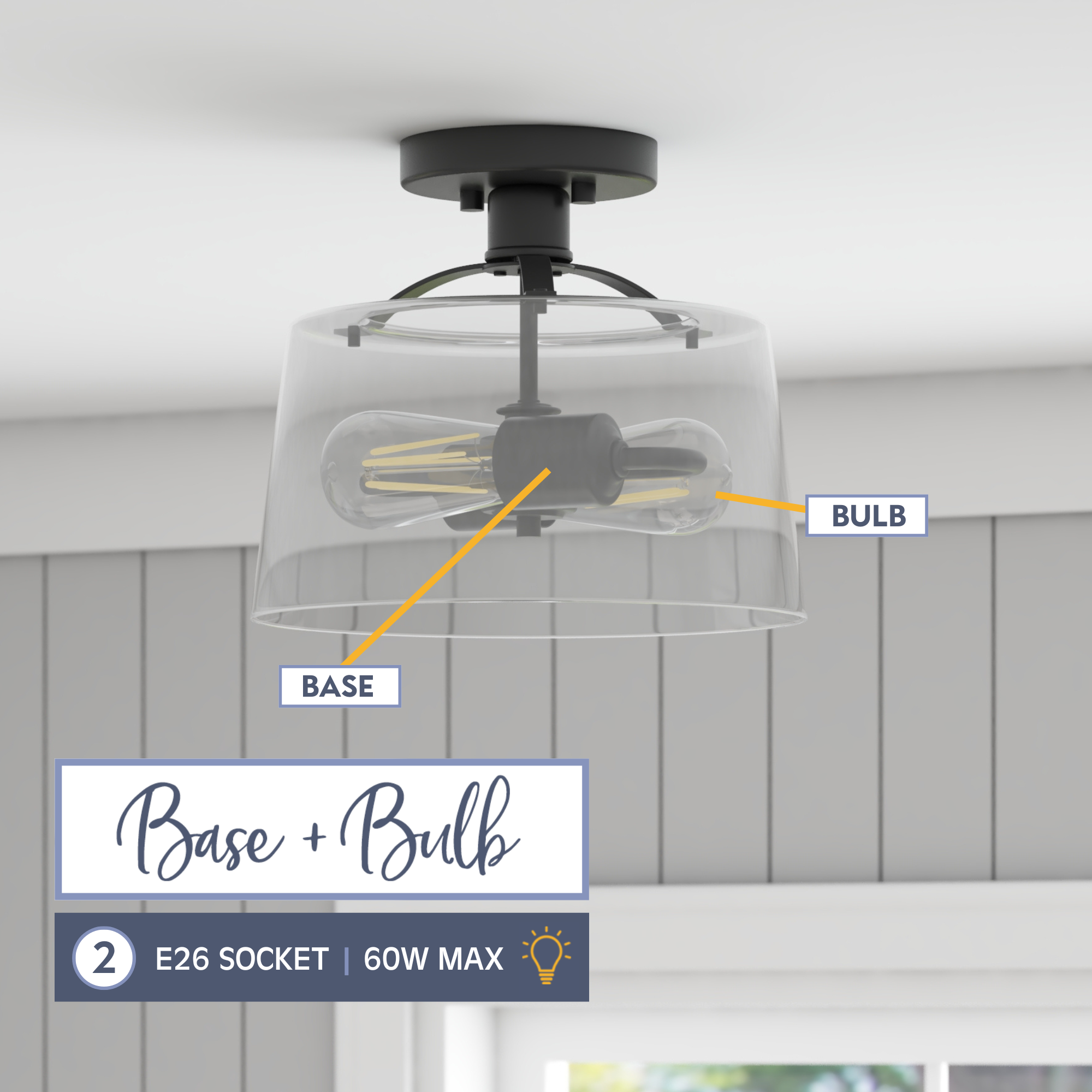 2-Light Fairendale Convertible Pendant/Semi-Flush Mount Ceiling Light Fixture - Matte Black with Clear Glass Shades - Perfect for Dining Room, Kitchen Island or Bedroom Lighting