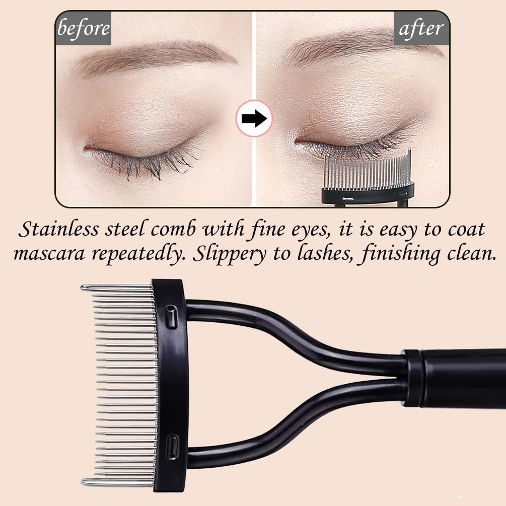 Inralimot Eyelash Comb & Eyebrow Brush Set - Professional Eyelash Separator & Mascara Applicator with Comb Cover - Arc-Designed Cosmetic Brushes for Perfect Lash Definition (Black) - Ideal for Makeup Artists & Daily Beauty Routine