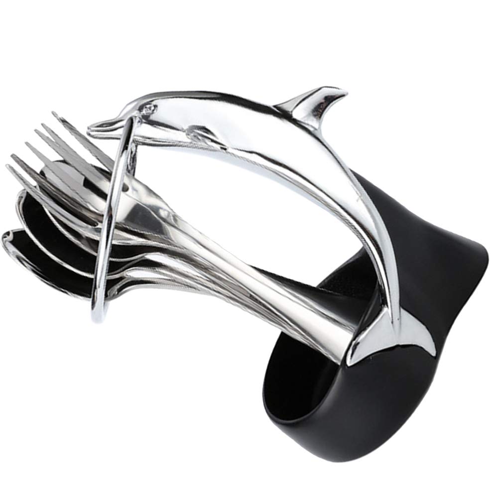 DOITOOL 3-Piece Stainless Steel Forks and Spoons Set with Dolphin Base Organizer - Elegant Silverware for Dining, Kitchen & Party Use | Durable Tableware for Restaurants, Home & Outdoor Picnics