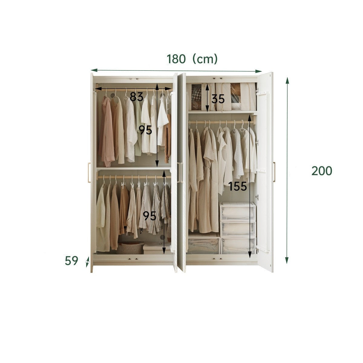 French Cream Pine Solid Wood Wardrobe - Elegant Bedroom Storage for Clothes & Accessories | Perfect for Master Bedroom, Guest Room & Walk-In Closets