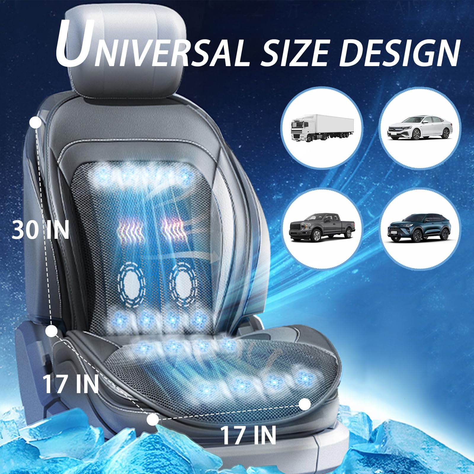 12V 16-Fan Cooling & Heating Car Seat Covers - 3-in-1 Breathable Auto Seat Protector for Summer & Winter - Universal Fit for Cars, Trucks & SUVs - Perfect for Road Trips, Commuting & Hot Weather Driving
