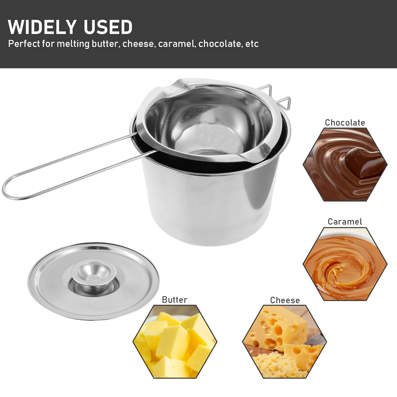 Premium Stainless Steel Melting Pot for Chocolate, Cheese & Candy Making - Heavy Duty Milk Heating Pan with Lid - Perfect for Kitchen, Bakery & DIY Crafts