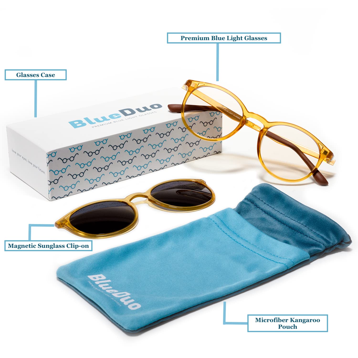 Premium Blue Light Blocking Glasses for Women & Men - Anti Glare Square Computer Glasses with Magnetic Clip-On Sunglasses for Driving, Gaming & Office Work