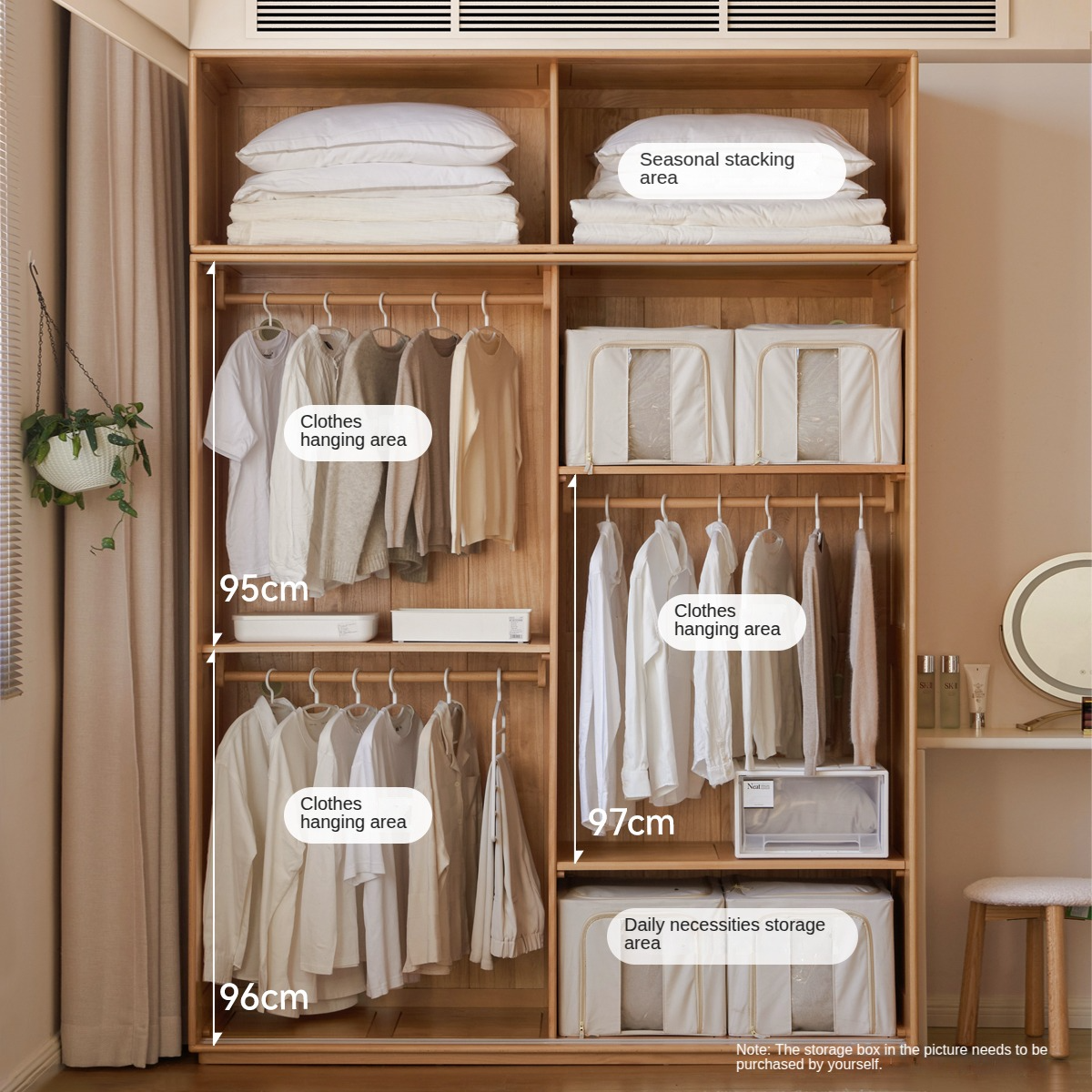 Solid Wood Beech & Poplar Nordic Sliding Door Wardrobe - Modern Closet for Bedroom, Living Room, and Entryway Storage