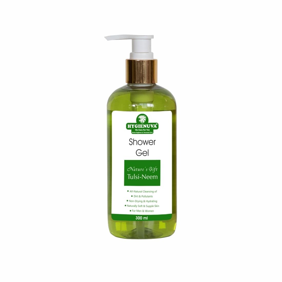 Hygienuva Tulsi-Neem Shower Gel 300ml - Natural Body Wash for Men & Women | All Skin Types | Refreshing Daily Cleanser for Sensitive, Dry & Oily Skin | Perfect for Morning Routine & Post-Workout Shower
