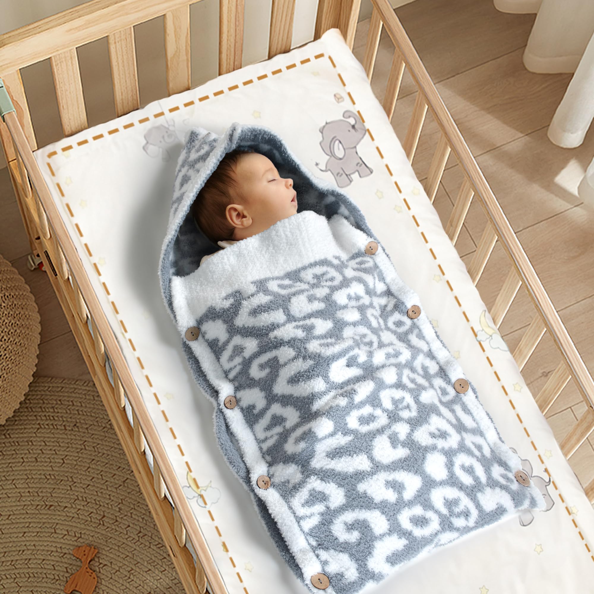 Premium Newborn Baby Swaddle Blanket for Boys & Girls 0-6 Months - Soft Knit Sleeping Bag, Stroller Wrap & Receiving Blanket - Perfect Baby Shower Gift (Grey Cheetah Print) - Ideal for Nursery, Travel & New Mom Essentials