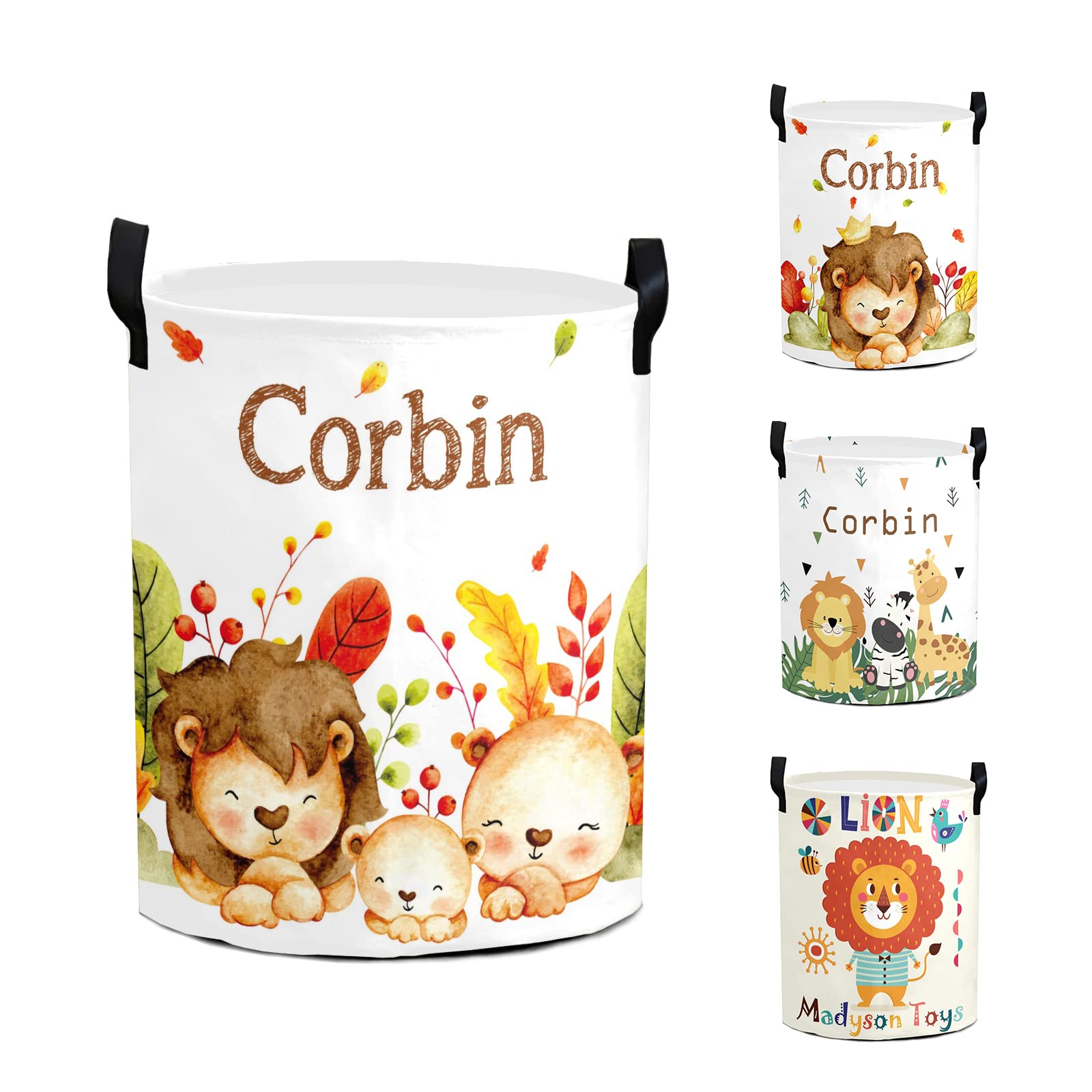 Personalized Baby Laundry Basket for Boys & Girls - Custom Name Collapsible Hamper with Handle - Nursery, Bathroom & Bedroom Storage Organizer - Perfect for Baby Shower Gifts & Kids Room Decor (Animal Design)
