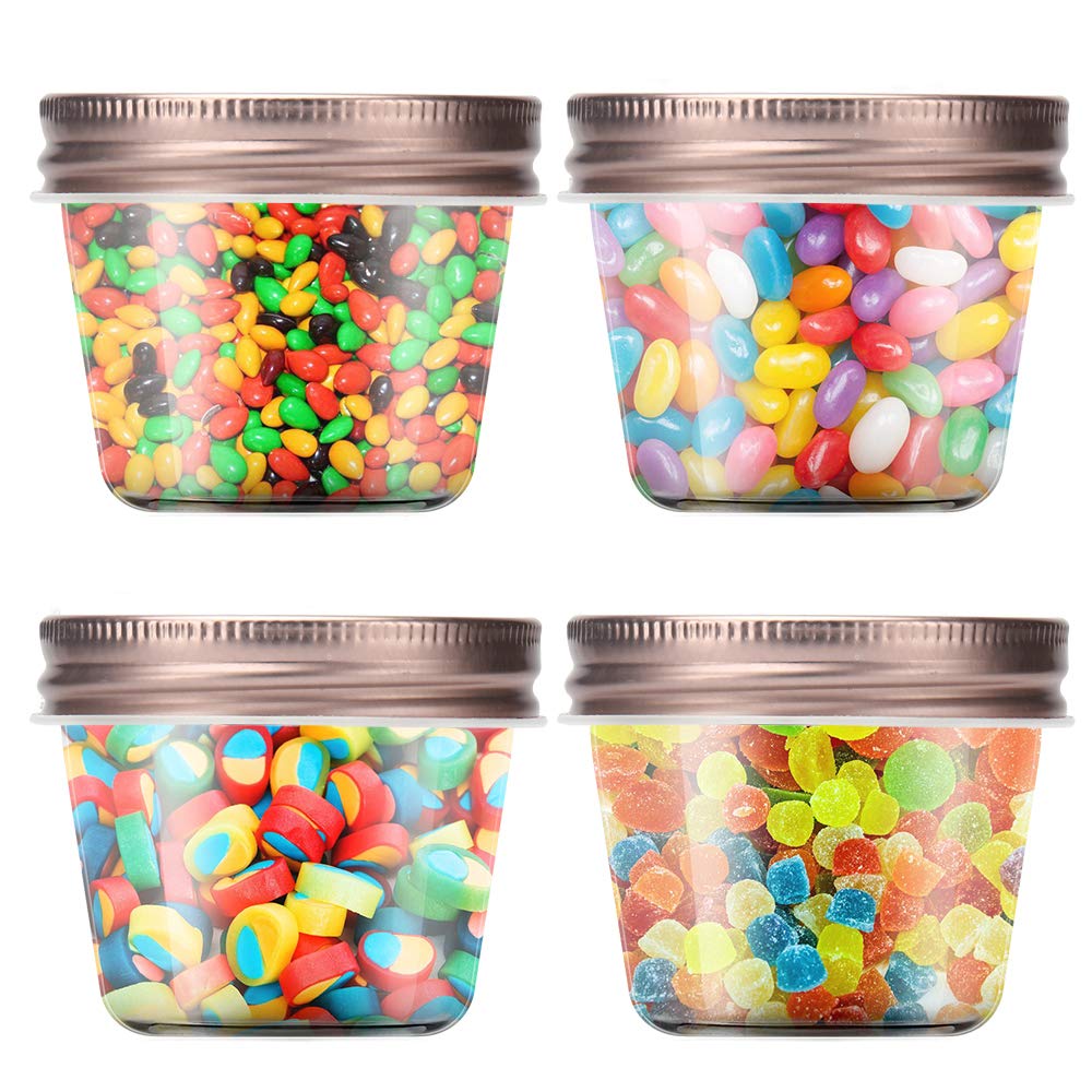 Novelinks 4oz Clear Plastic Jars with Rose Gold Lids - 20 Pack BPA-Free Refillable Round Containers for Spices, Cosmetics, Crafts & Home Organization - Perfect for Kitchen, Bathroom & Office Storage