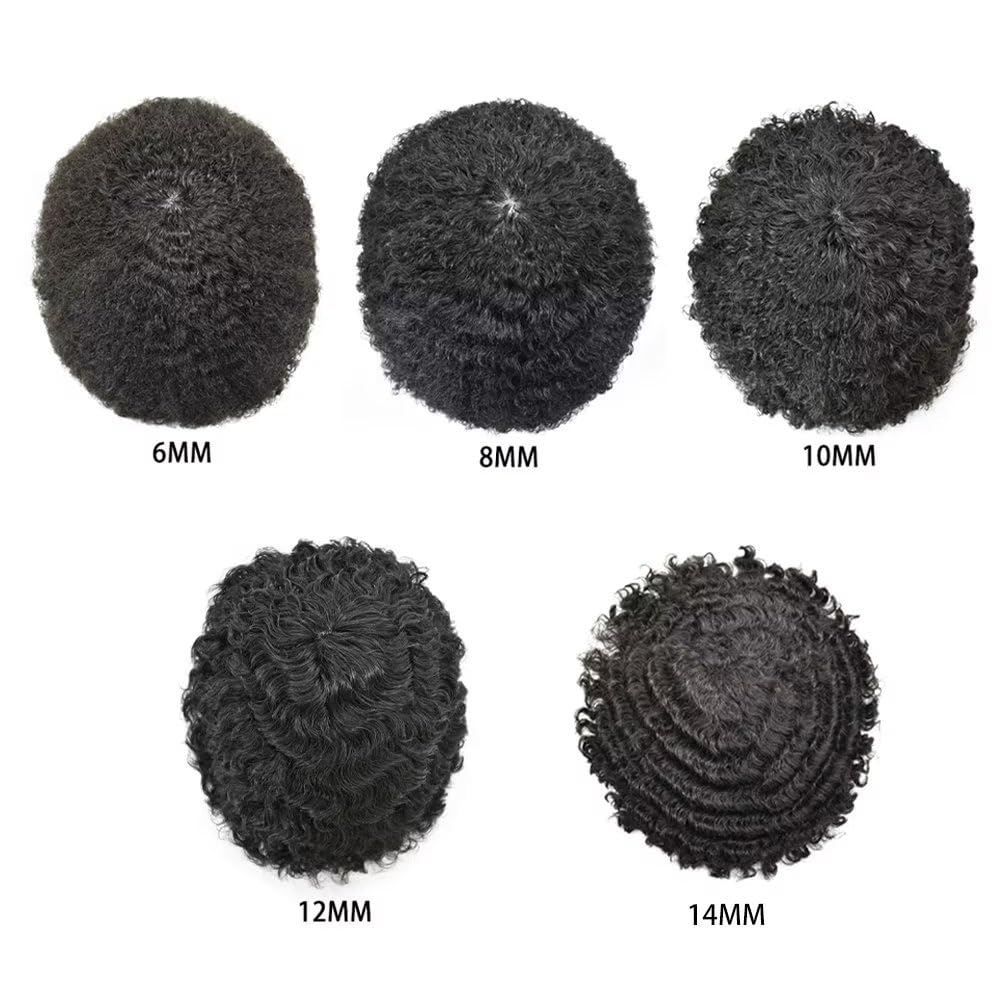 Premium Afro Hair Units for Black Men | PU Injection Human Hair Toupee | Durable Poly Hair System for African American Men | Afro Wave 8mm #1 Jet Black | Perfect for Daily Wear, Special Occasions & Hair Loss Solutions