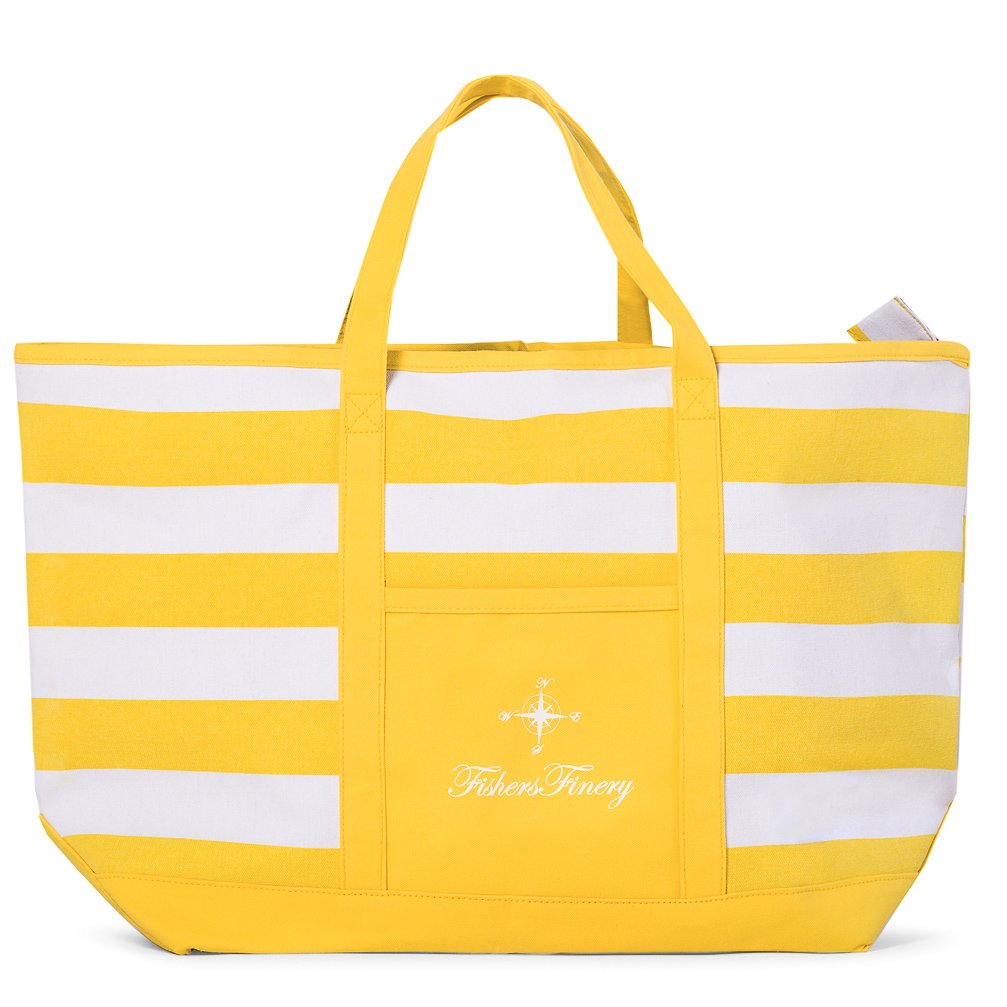 Fishers Finery Heavy Duty Zippered Beach Bag - Large Waterproof Travel Tote & Weekender Bag for Women (Yellow) - Perfect for Beach Trips, Gym, Shopping & Weekend Getaways