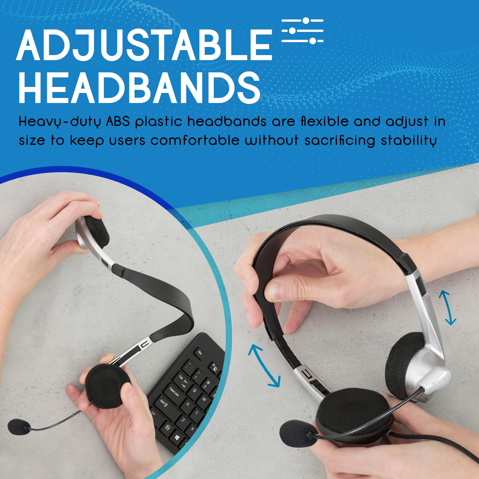 Egghead EGG-IAG-1007TRSS-10-PK-SO Wireless Multimedia Headset with Volume Control - Black/Silver (10 Pack) for Office, Call Center & Remote Work