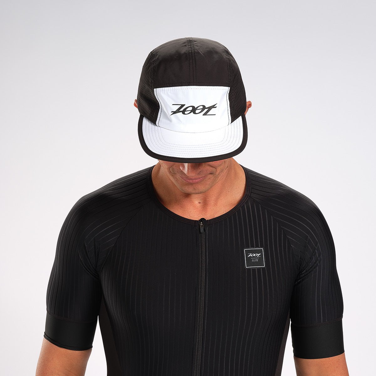 Unisex Tech 5 Panel Hat for Men & Women - Black & White Adjustable Snapback Cap - Perfect for Outdoor Sports, Running, Hiking & Casual Wear