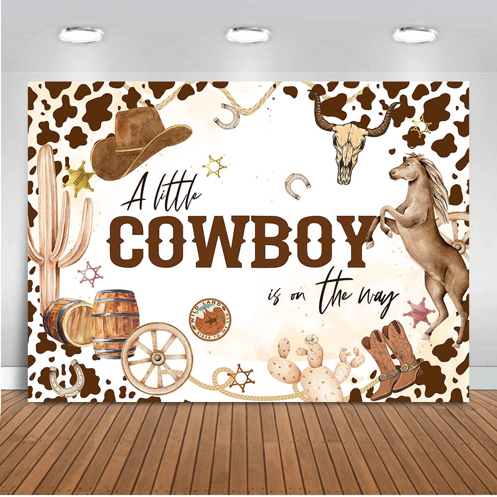 Western Cowboy Baby Shower Backdrop - 7x5ft Photography Background for Cowboy Themed Parties, Cake Table Decor & Western Nursery Decorations (A Little Cowboy is On The Way) - Perfect for Baby Showers, Gender Reveals & First Birthday Photo Booths