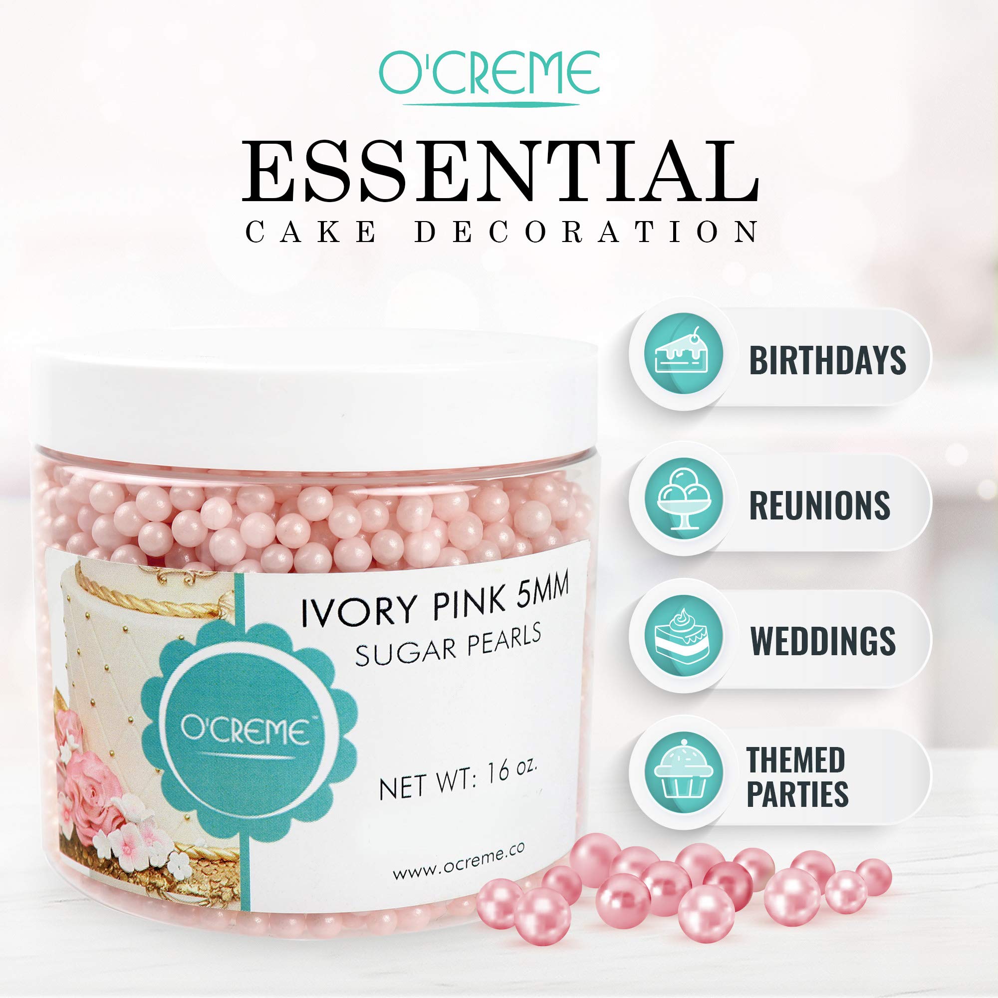 O'Creme Pink-Ivory Edible Sugar Pearls - 12mm Cake Decorating Supplies for Bakers (11 Lbs) | Certified Non-Toxic Sugar Balls for Cookies, Cupcakes, Icing & Dessert Toppings | Perfect for Birthday Cakes, Wedding Desserts & DIY Baking Projects