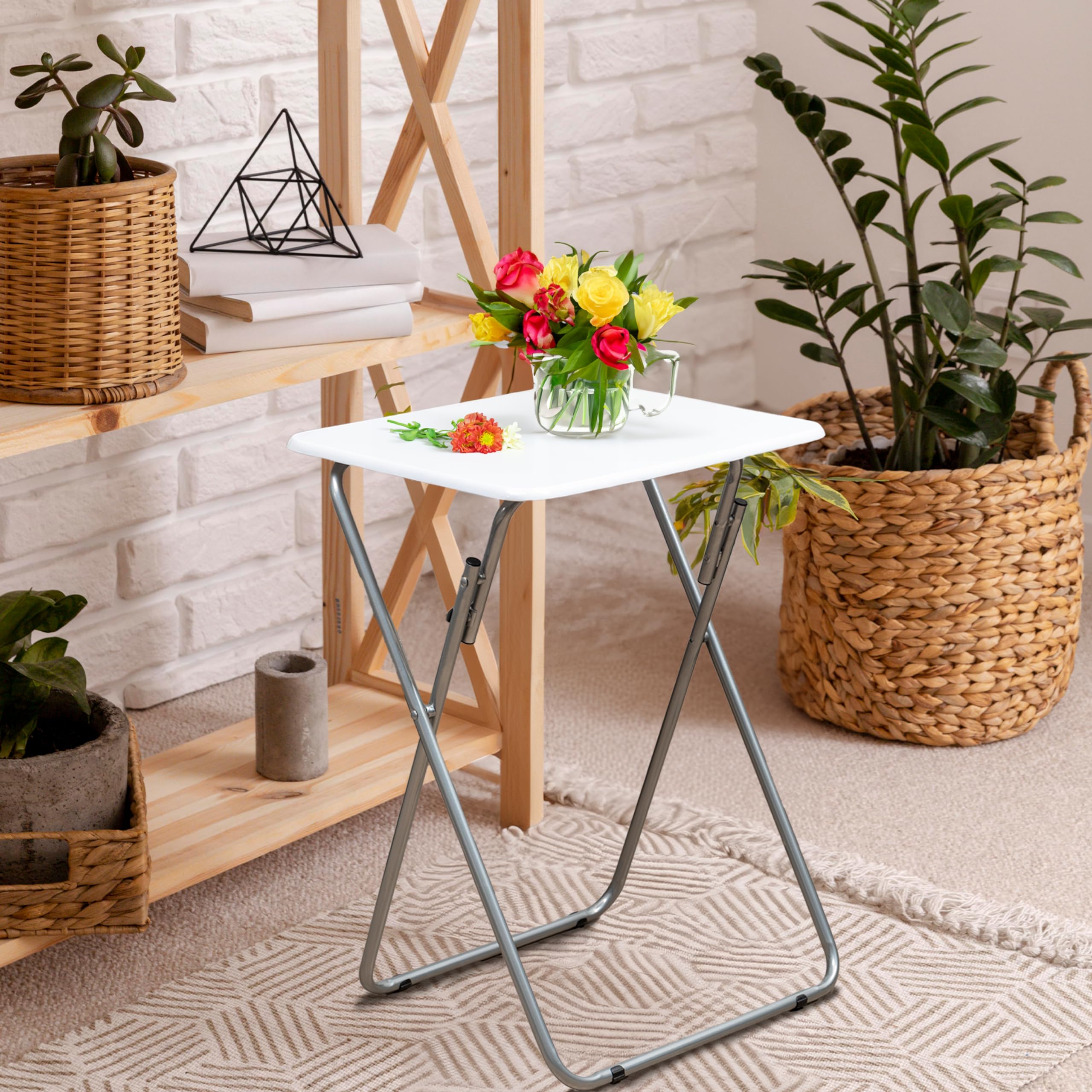 Premier Housewares Folding Camping Table - Portable Outdoor Picnic Table for Coffee, Camping & Home Use - Lightweight Collapsible Work Table for Kitchen, Patio & Backyard (White)
