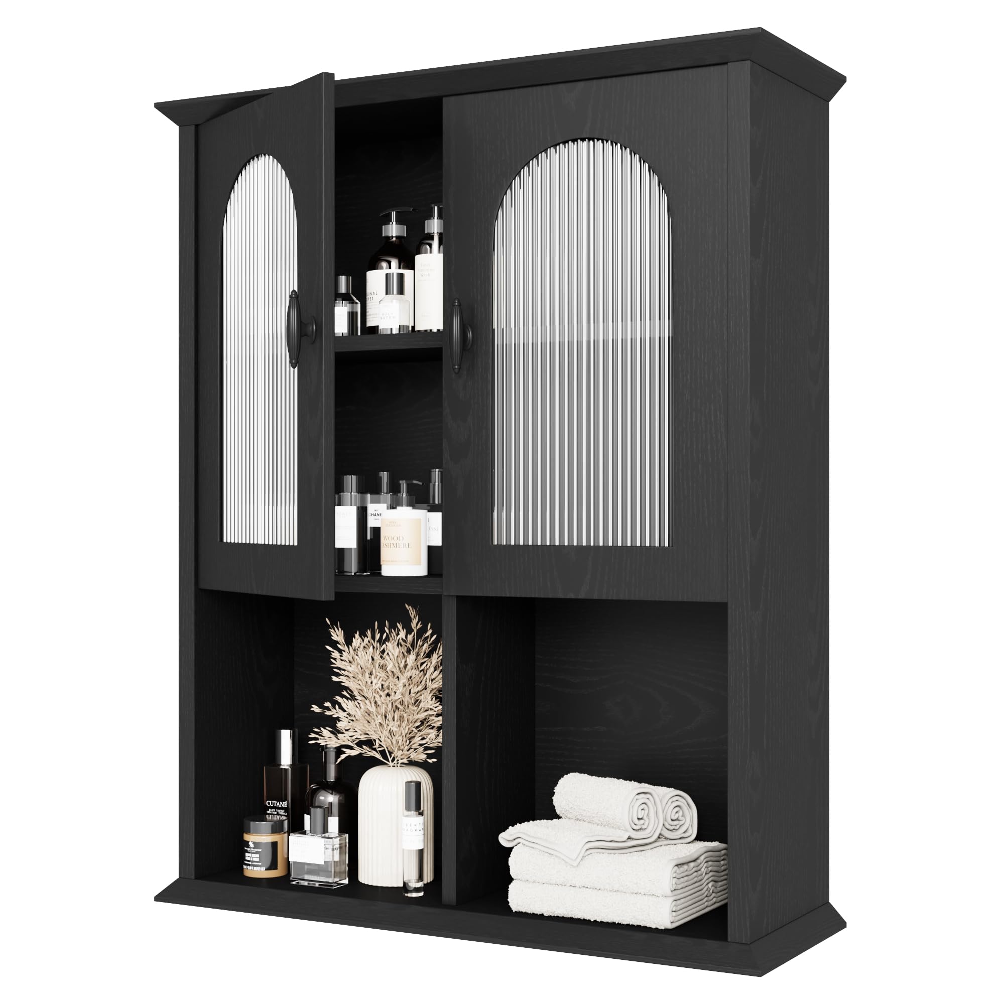 Modern Fluted Door Bathroom Wall Cabinet - 23.6