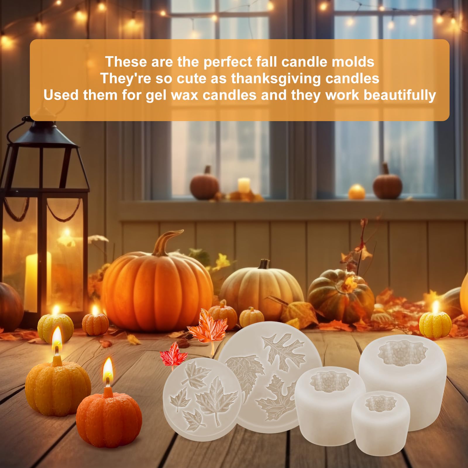 (5Pcs) 3D Pumpkin Silicone Molds with Maple Leaf - Halloween Candle Making Kit for DIY Epoxy Resin, Soap & Home Decor - Perfect for Fall Thanksgiving Crafts, Party Favors & Seasonal Centerpieces