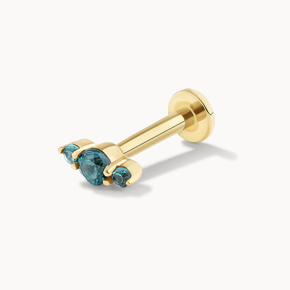 10k Gold Blue Topaz Trio Bar Helix Single Stud Earrings for Women - Perfect for Everyday Wear, Parties & Gifts