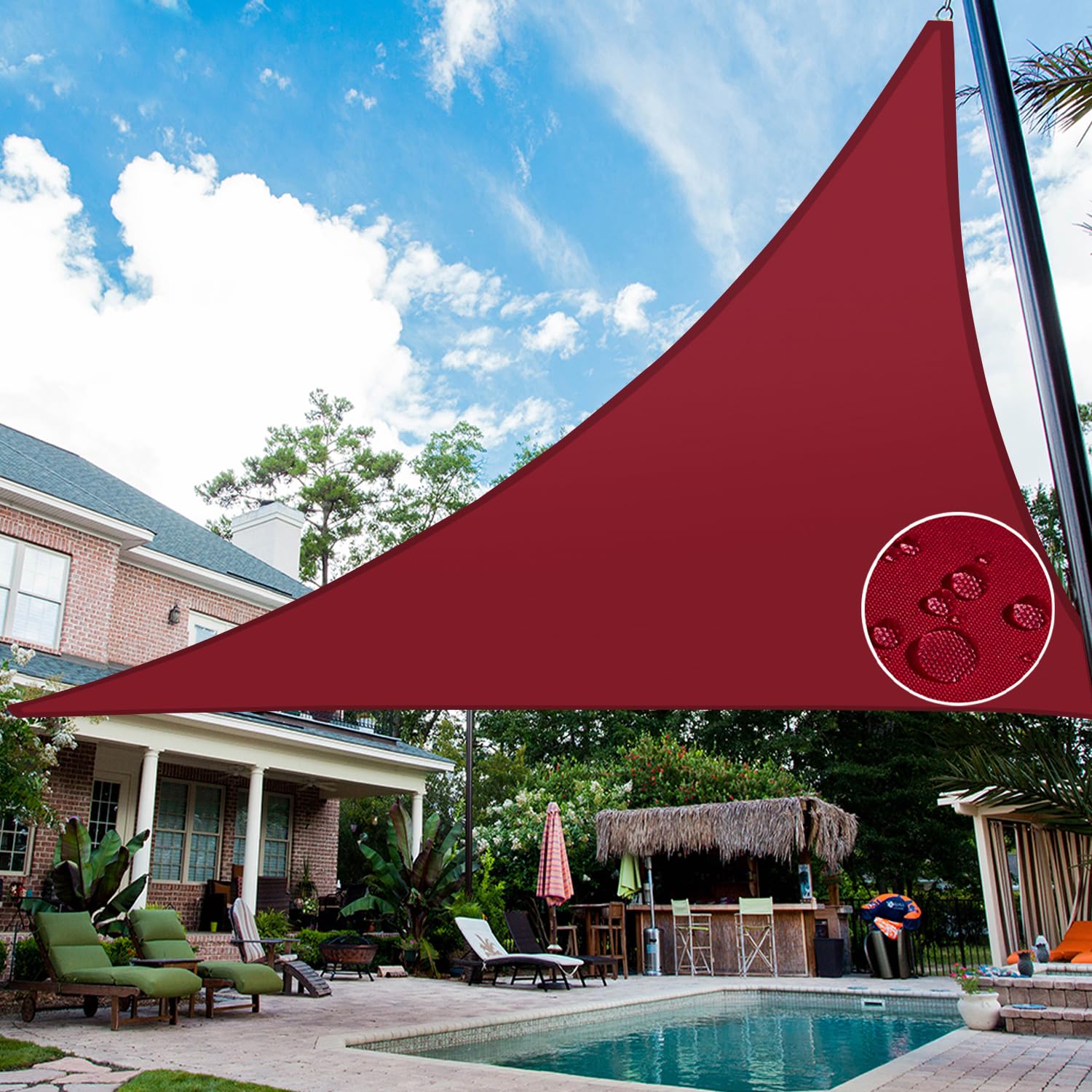 13' x 13' x 13' Waterproof Triangle Sun Shade Sail - 95% UV Block Red Shade Canopy for Patio, Garden, Backyard, Deck | Outdoor Sun Protection & Cooling Solution for Summer Relaxation