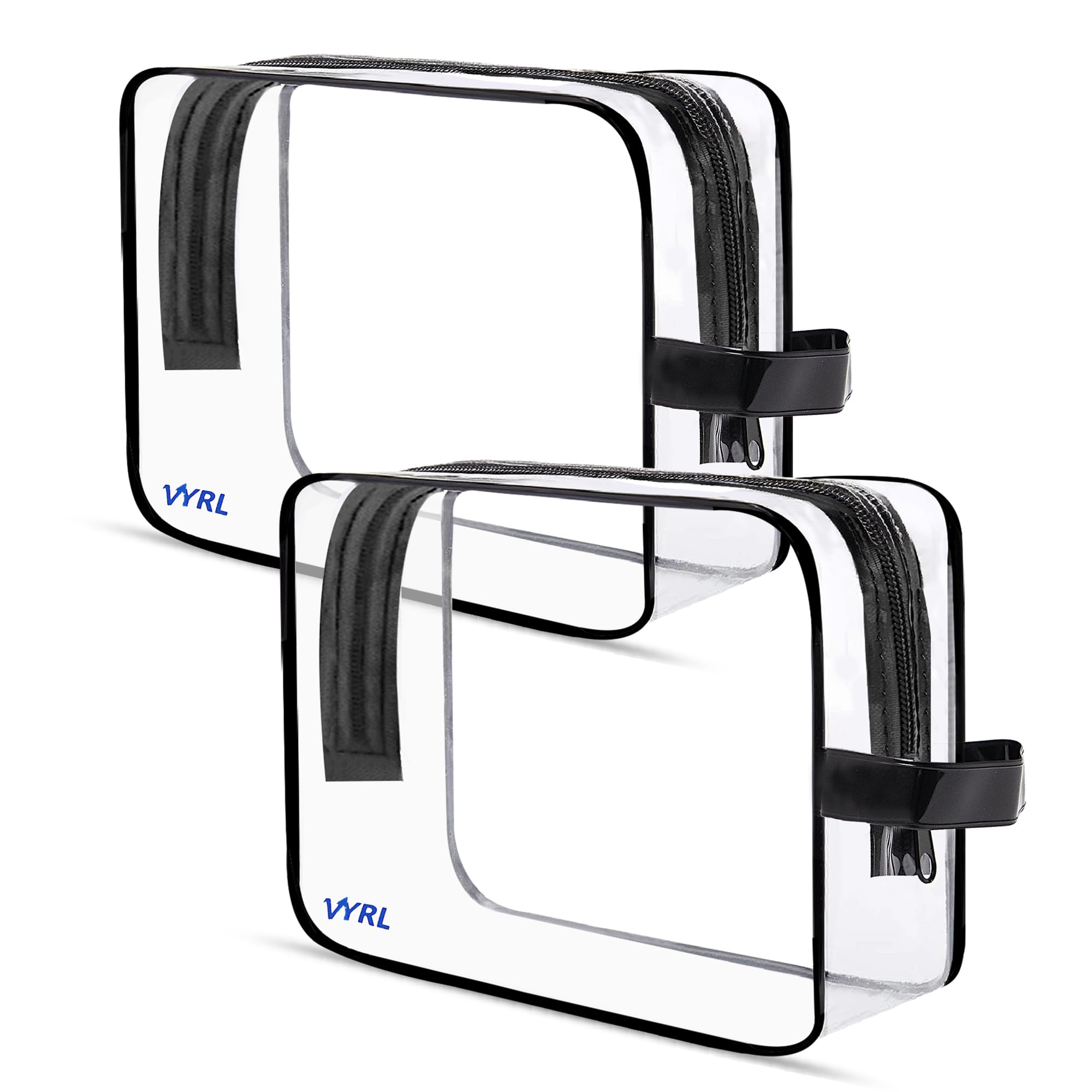 VYRL 2 Pack Clear Makeup Bags - TSA Approved Quart Size 3-1-1 Toiletry Bags with Zipper - Waterproof Durable PVC Travel Cosmetic Organizer for Carry-on Luggage - Perfect for Airport Security & Weekend Getaways - Black