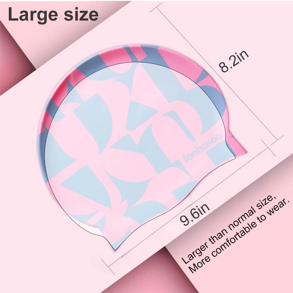 Women's Printed Swim Cap for Long Hair - Waterproof Silicone Swimming Cap for Women - Perfect for Lap Swimming, Pool Workouts & Competitive Swimming
