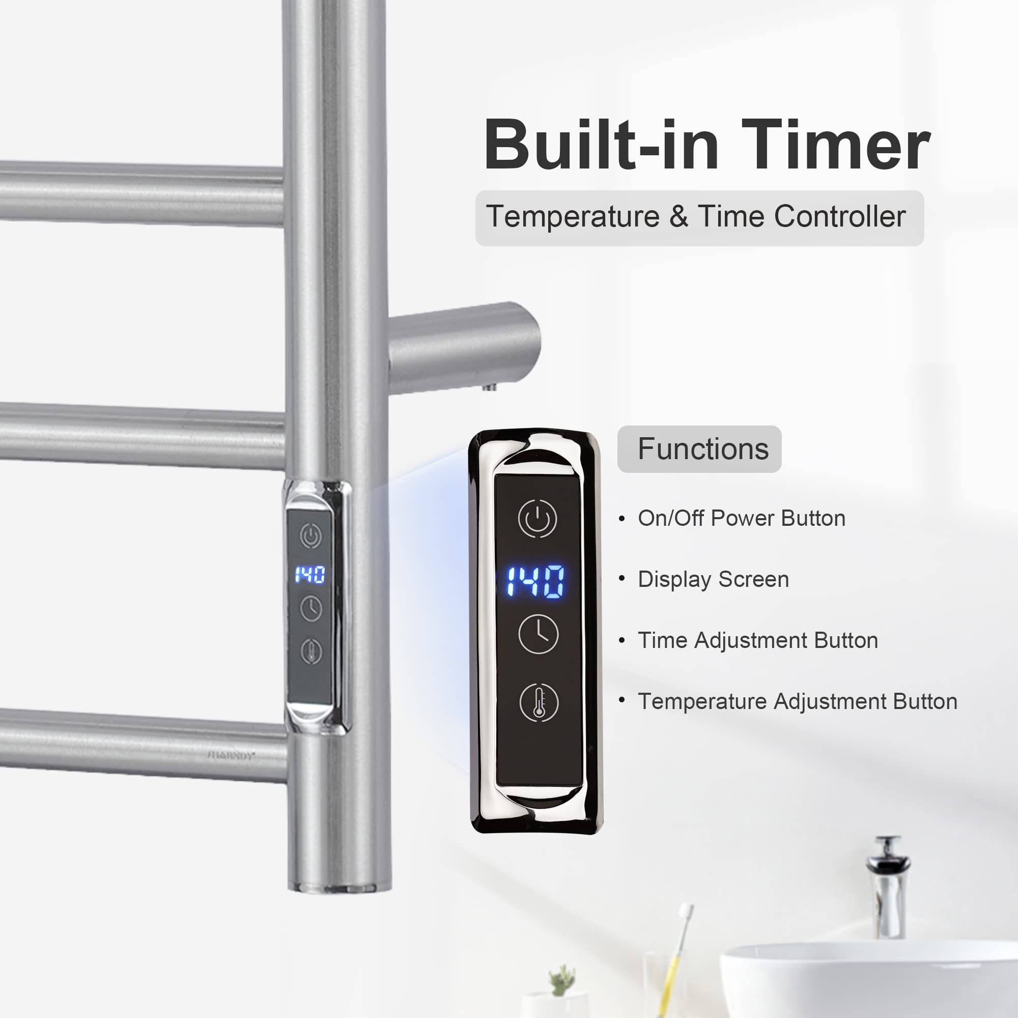 Premium Electric Towel Warmer with Built-in Timer - Wall Mounted Bathroom Heated Towel Rack | Fast Heating, Energy Efficient | Perfect for Spa, Luxury Bathrooms & Cold Weather Comfort (Model ETW44-2S)
