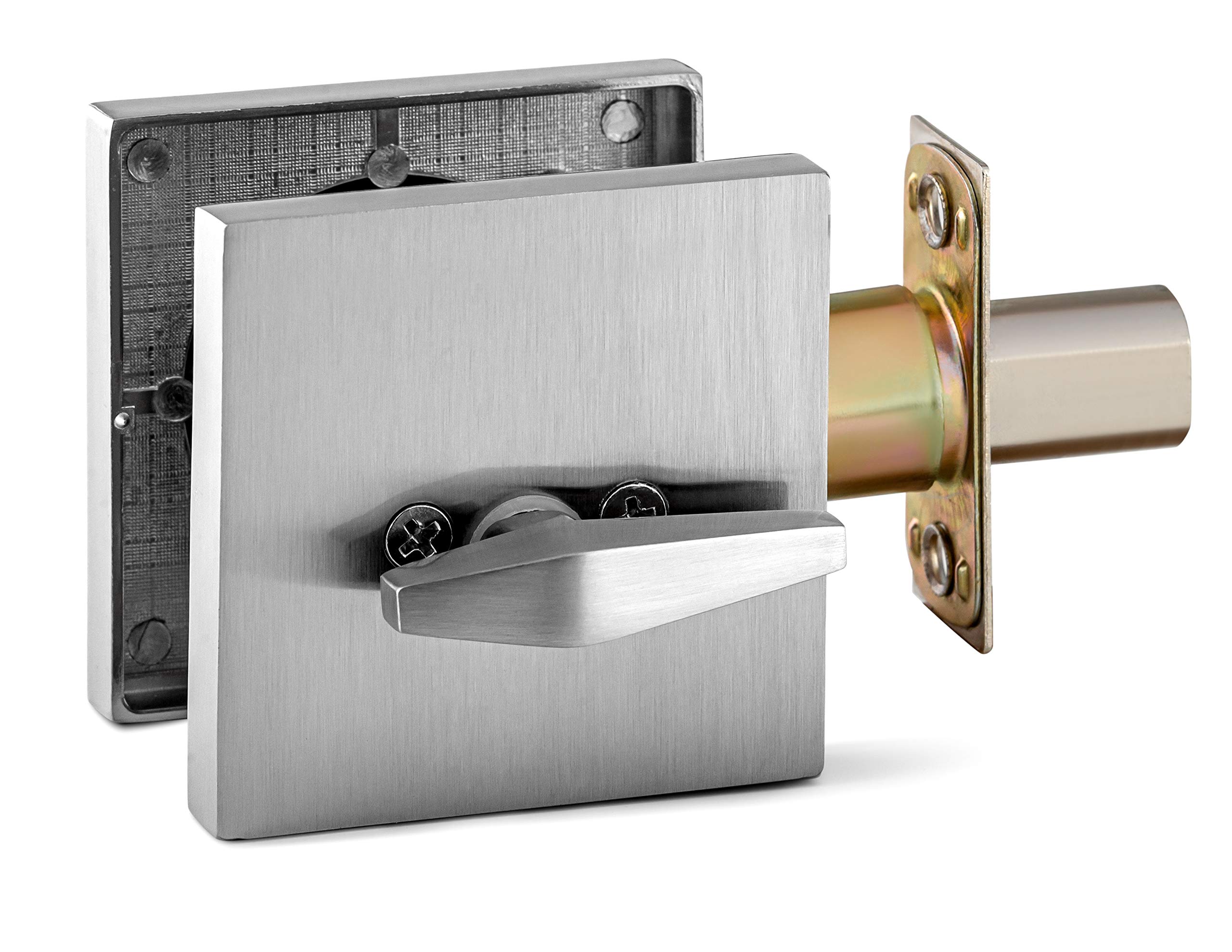 Berlin Modisch Modern Square Entry Lever Door Handle with Single Cylinder Deadbolt Lock Set - Heavy Duty Satin Nickel Finish for Front Doors, Office & Interior Doors (Right/Left Handed) - Secure & Stylish Home & Business Access Solution