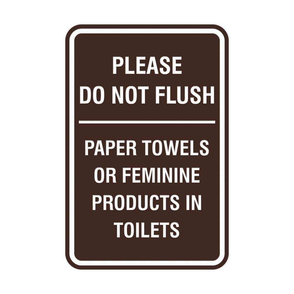 ByLITA Round 'Do Not Flush' Sign for Paper Towels & Feminine Products - Dark Brown Bathroom Sign (8