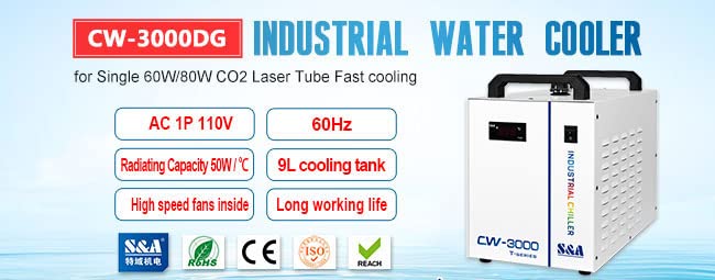 CW-3000DG Industrial Water Chiller - Thermolysis Cooling System for CO2 Laser Engraving Machines | 1P 110V 60Hz AC | Perfect for Glass Tube Engraving & Industrial Cooling Applications
