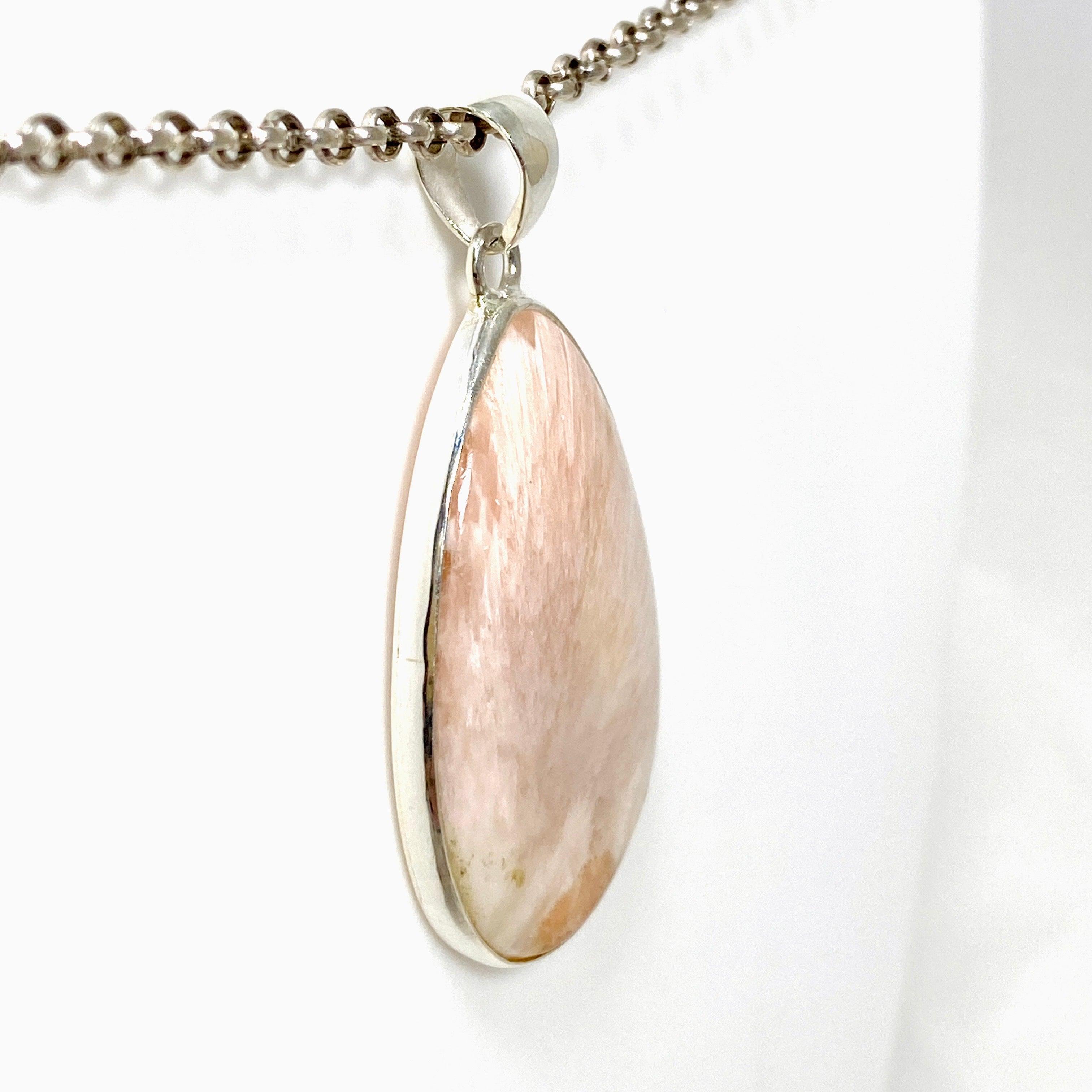 Natural Peach Scolecite Teardrop Pendant Necklace KPGJ4522 - Healing Crystal Jewelry for Meditation, Energy Balancing & Spiritual Growth