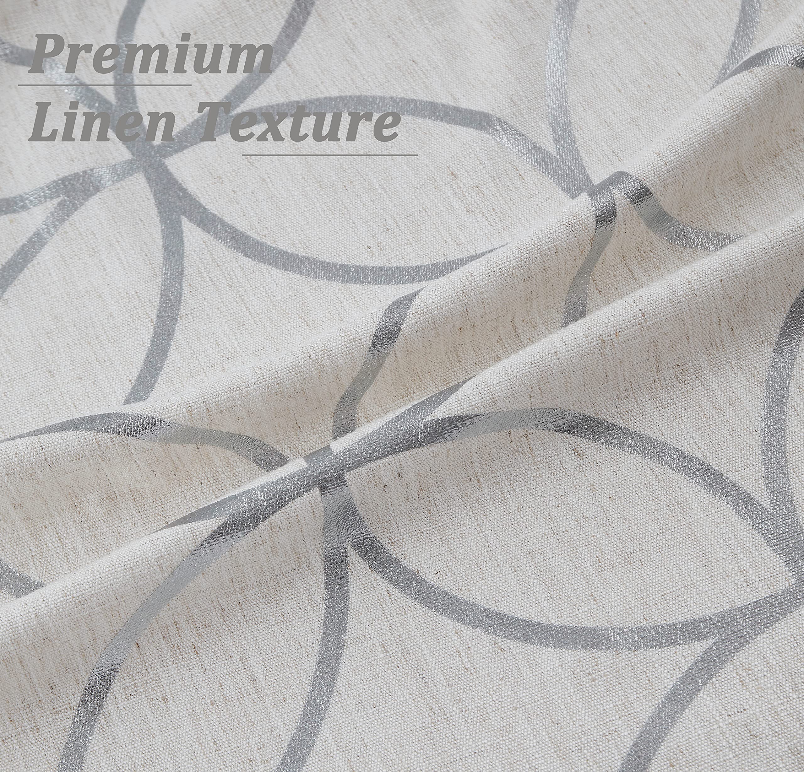 SXZJTEX Silver Foil Geometric Print Linen Curtain Panels - Light Reducing Grommet Top Drapes for Bedroom & Living Room (2 Panels, 55