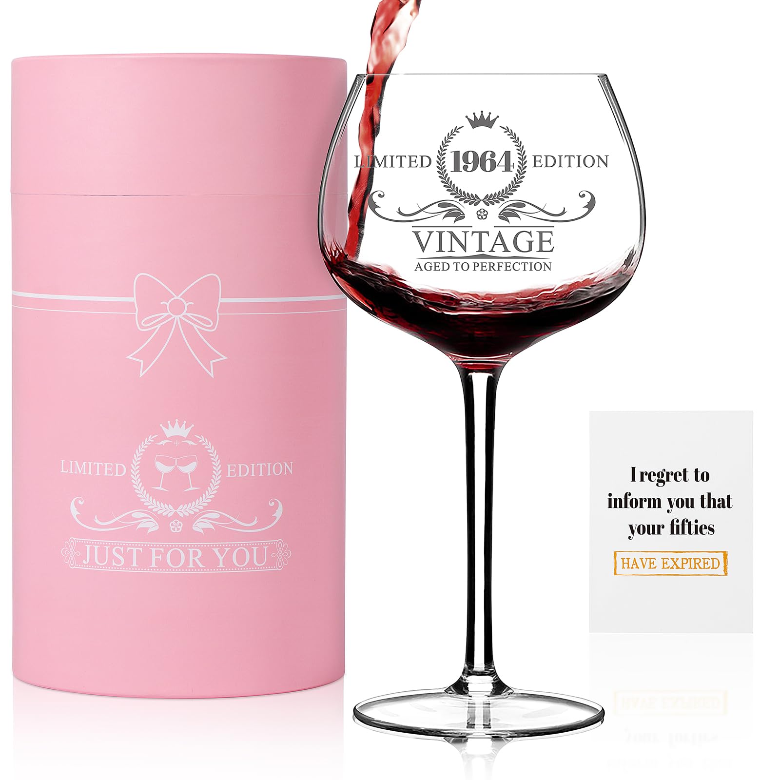61st Birthday Gifts for Women - Funny 1964 Wine Glasses Set (Cheers to 61 Years) - Perfect Anniversary, Christmas Present for Mom, Sister, Best Friend, Coworker or Teacher - Great for Celebrations, Parties & Special Occasions