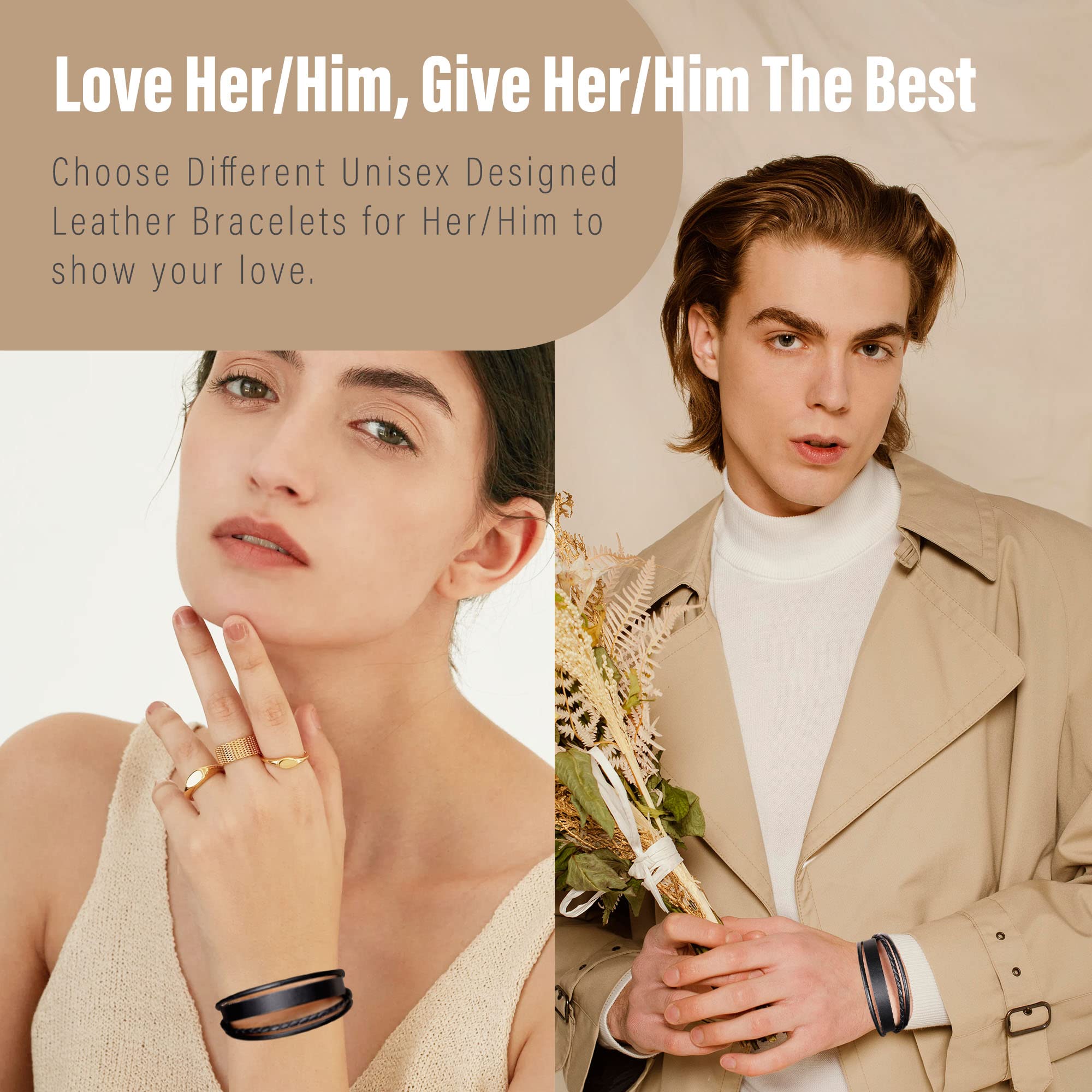 Handmade Black Braided Leather Bracelets for Men & Women - Inspirational Motivational Gifts for Boyfriend, Husband, Dad - Birthday, Anniversary, Christmas Stocking Stuffers | Perfect for Everyday Wear, Work, Travel & Special Occasions