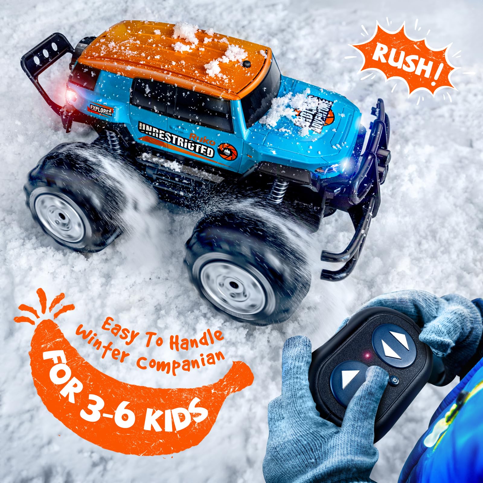 Ruko 1601AMP 1:10 Scale Amphibious RC Monster Truck - Waterproof 4x4 Off-Road Remote Control Car with 2 Rechargeable Batteries - All Terrain Vehicle for Boys & Kids - Perfect for Beach, Pool, Snow & Outdoor Adventures