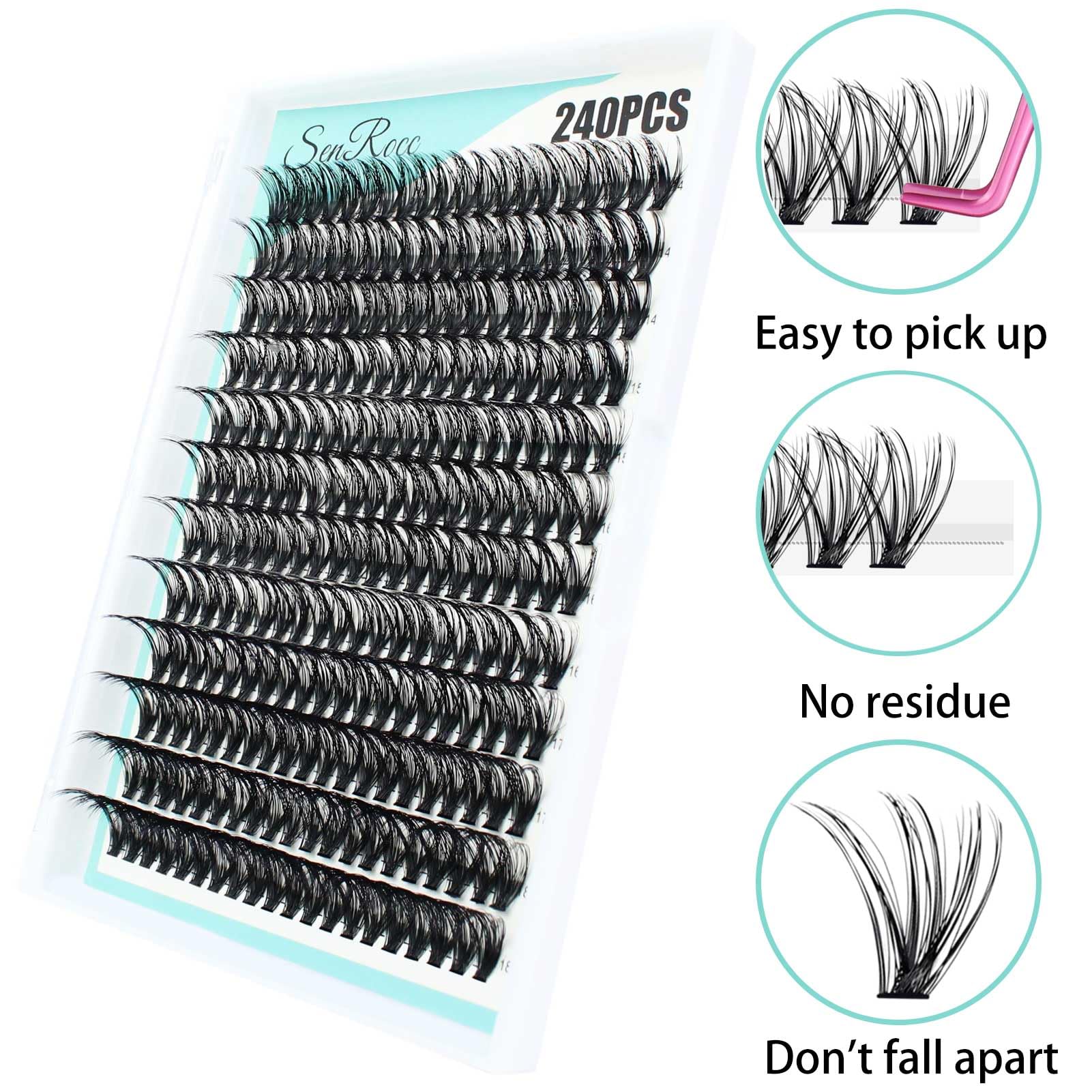 14-18mm 240pcs D Curl Cluster Lashes for Natural Volume Look | DIY Eyelash Extension Kit | Mixed Length Individual Lash Clusters (0.07mm Thickness) | Perfect for Bridal, Party & Everyday Glam Makeup