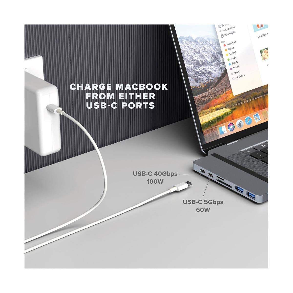 HyperDrive Duo 7-in-2 USB-C Hub for MacBook Pro/Air - Thunderbolt 3 (40Gbps), 100W PD Charging, 4K60Hz HDMI, USB-A 3.1, SD/MicroSD Reader - Magnetic Silver Adapter | Perfect for Home Office, Remote Work & MacBook Pro/Air Accessories