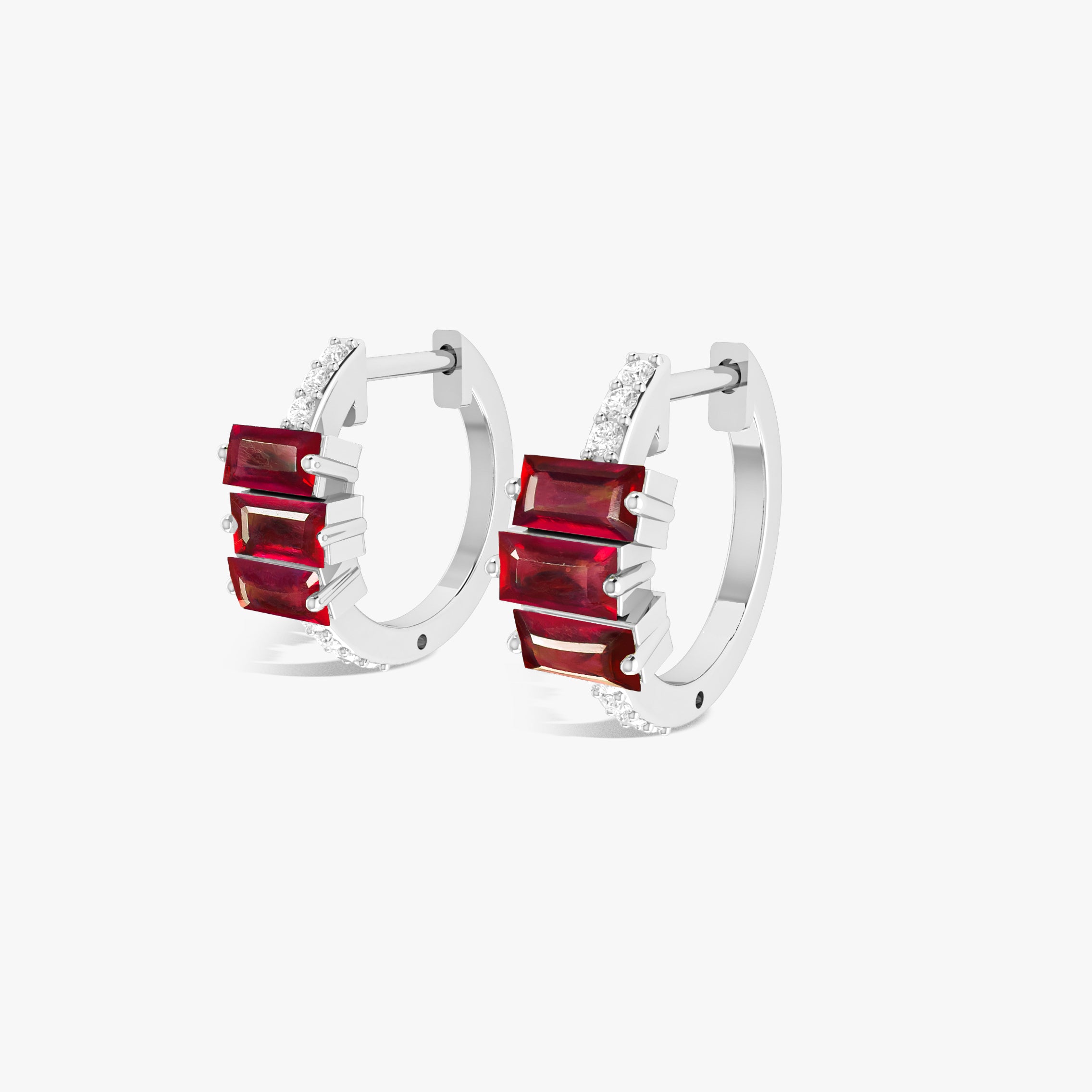 Stylish Baguette Red Ruby Hoop Earrings for Women | 14K Gold Plated Dangle Earrings | Perfect for Parties, Weddings & Evening Events