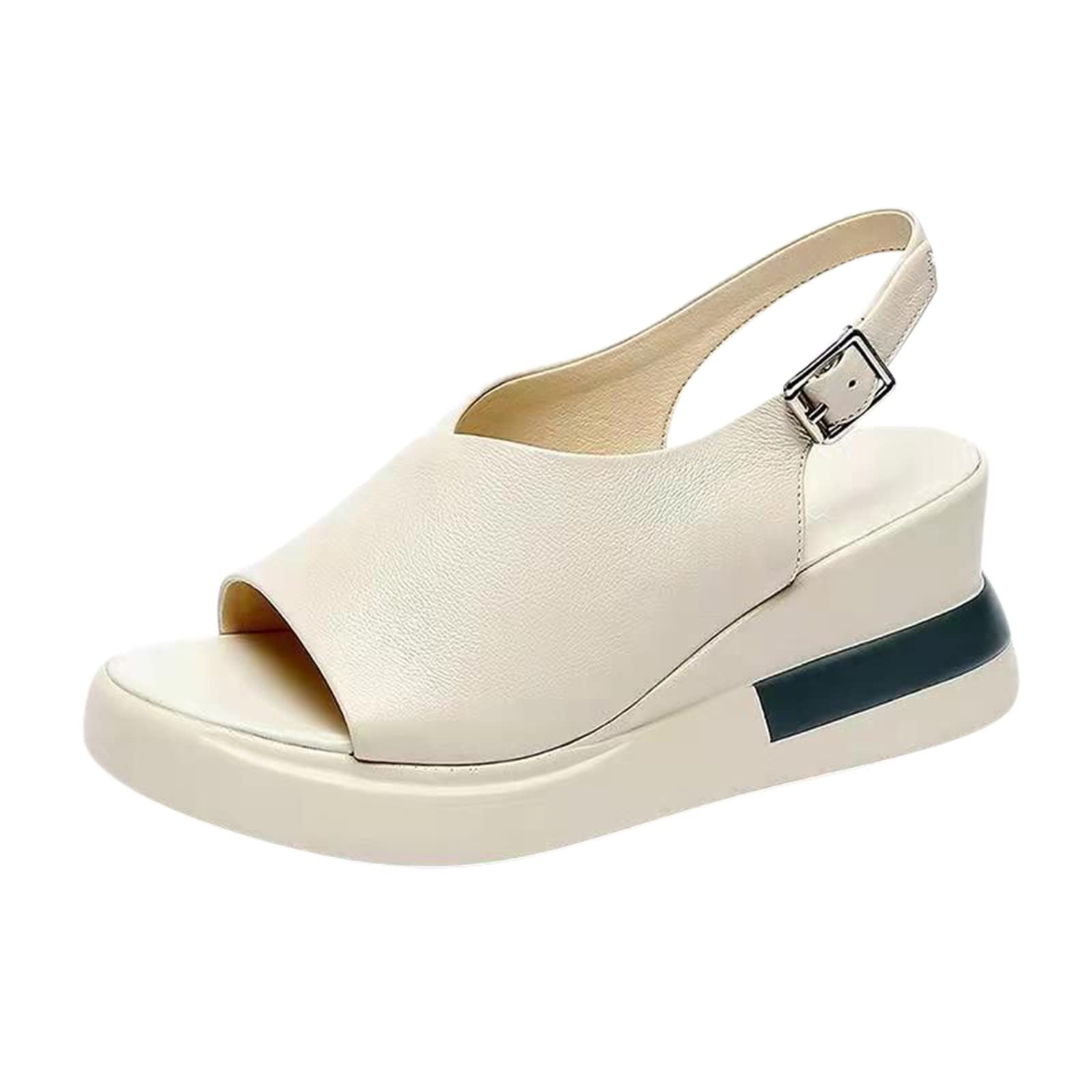 **Women's Comfortable Leather Platform Wedge Heel Sandals - Peep Toe Fisherman Style Summer Shoes for Walking & Beach Outfits**