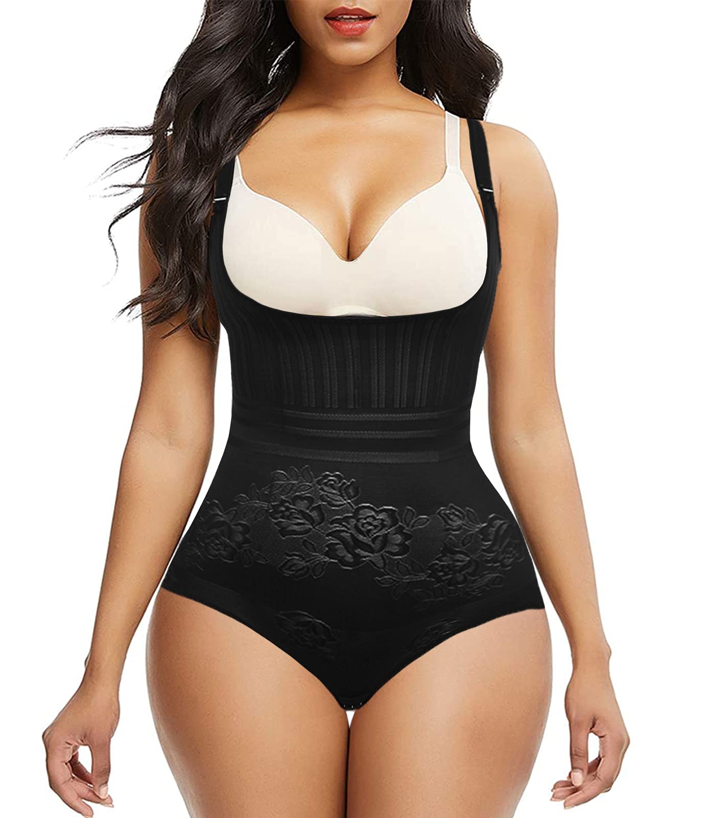 SDRELA Women's Tummy Control Shapewear - Open Bust Colombian Fajas Body Shaper Thong Bodysuit for Slimming & Waist Training | Perfect for Dresses, Special Occasions & Everyday Wear