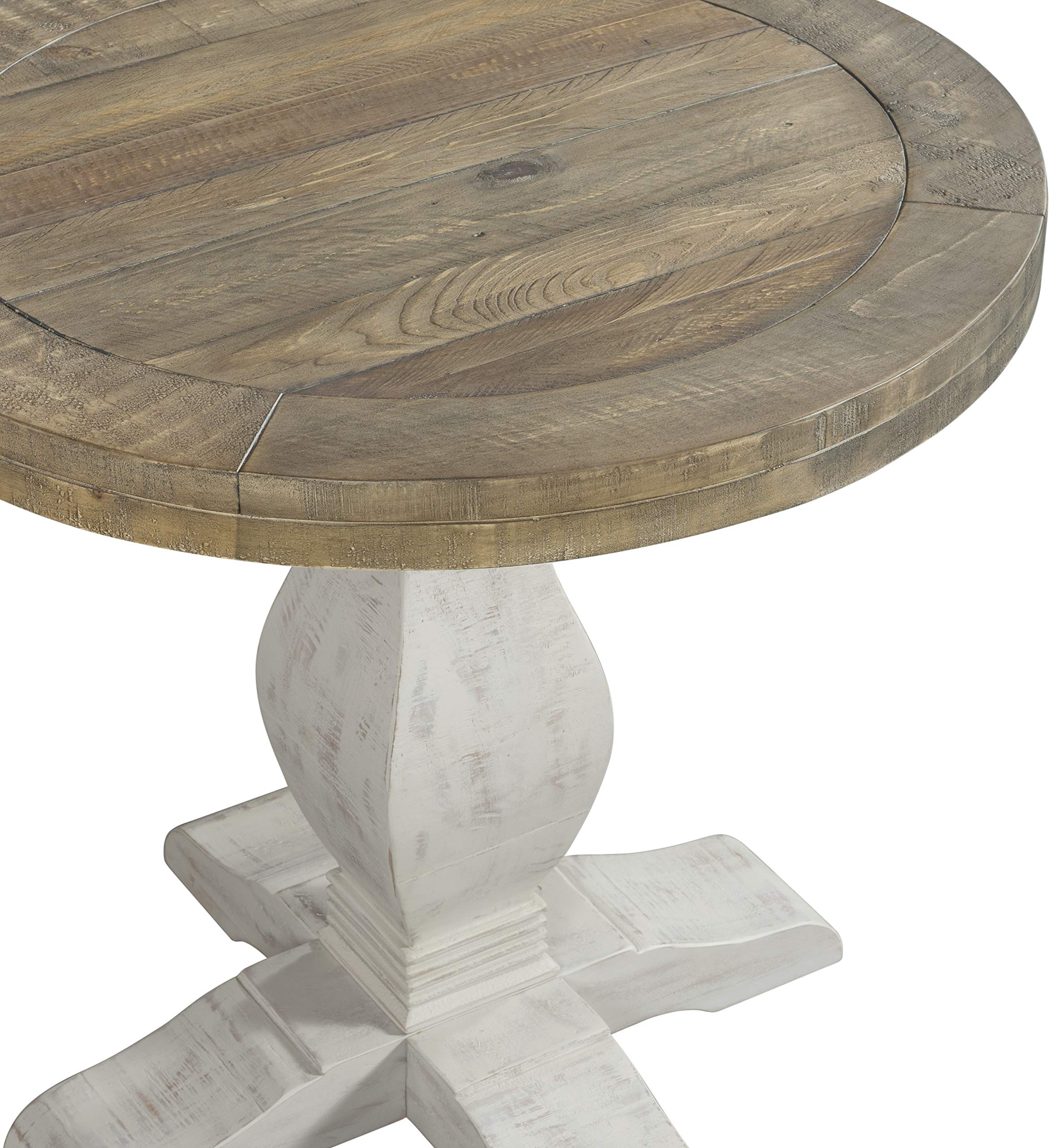 Rustic Reclaimed Wood Round End Table - Solid Farmhouse Nightstand for Living Room & Bedroom, 26