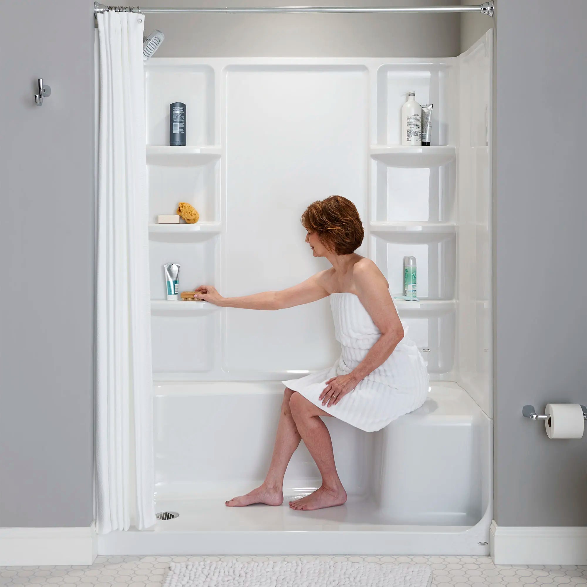 Elevate Seated Shower Base with Left Hand Outlet - ADA Compliant Walk-In Bathtub Replacement for Elderly & Disabled - Perfect for Safe Bathing in Home & Healthcare Facilities