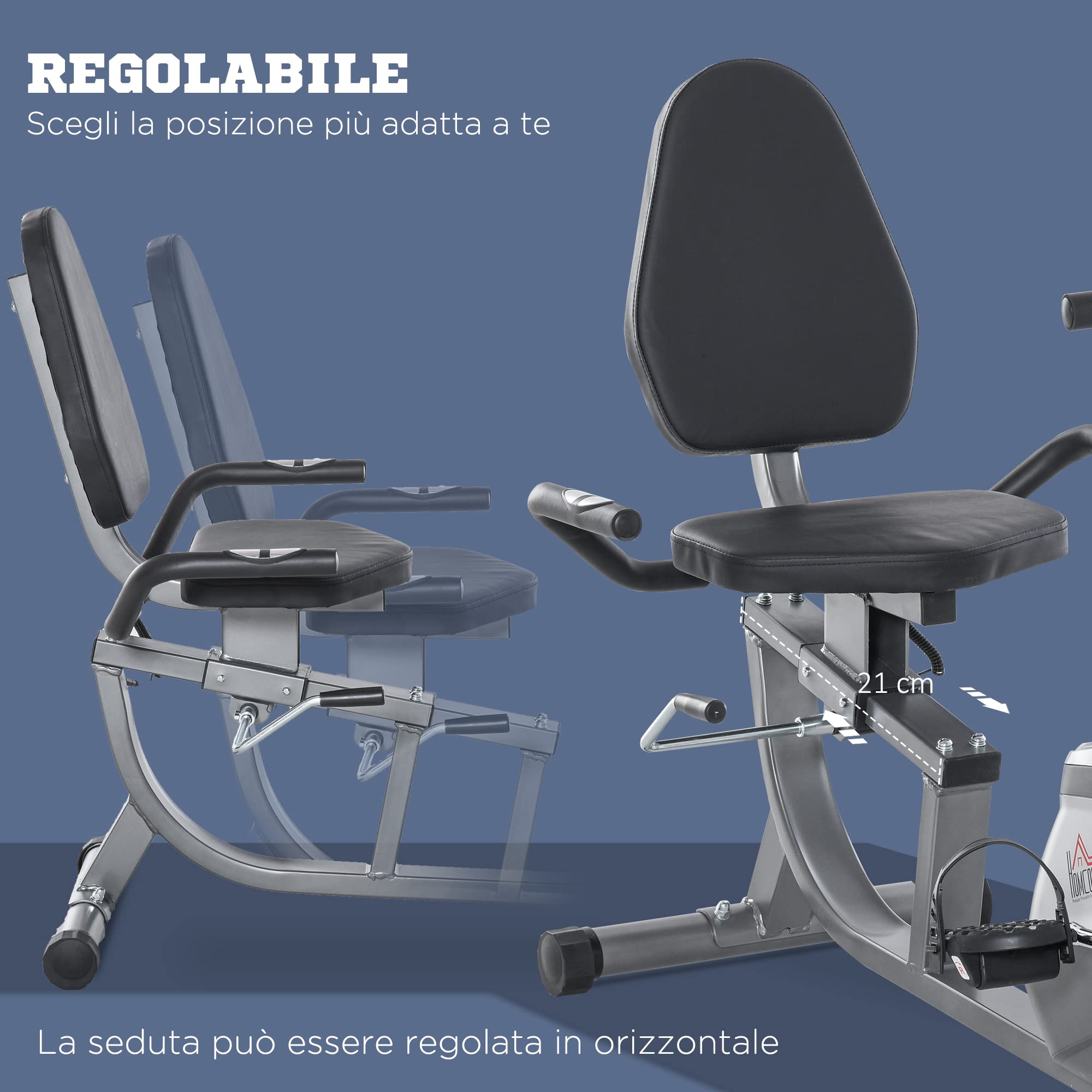 HOMCOM Adjustable Recumbent Exercise Bike with Backrest & Seat, Professional Magnetic Cardio Bike, 8 Resistance Levels & LCD Monitor - Perfect for Home Gym, Physical Therapy & Low-Impact Workouts