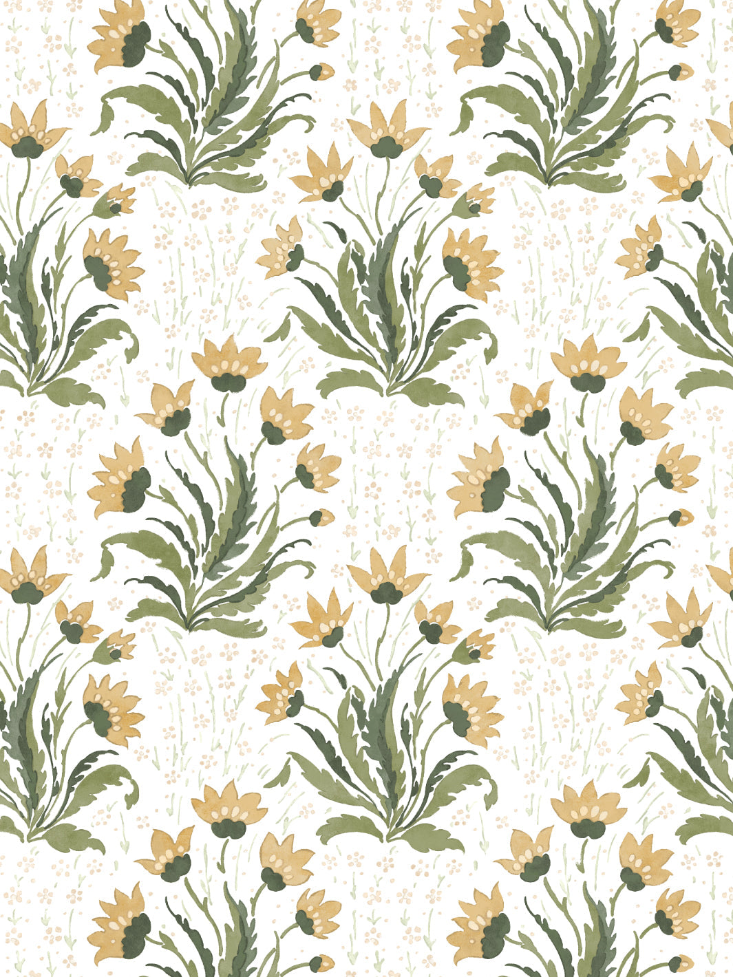 Nathan Turner Hillhouse Floral Multi Wallpaper - Gold & Green Botanical Print for Living Room, Bedroom & Dining Room Decor
