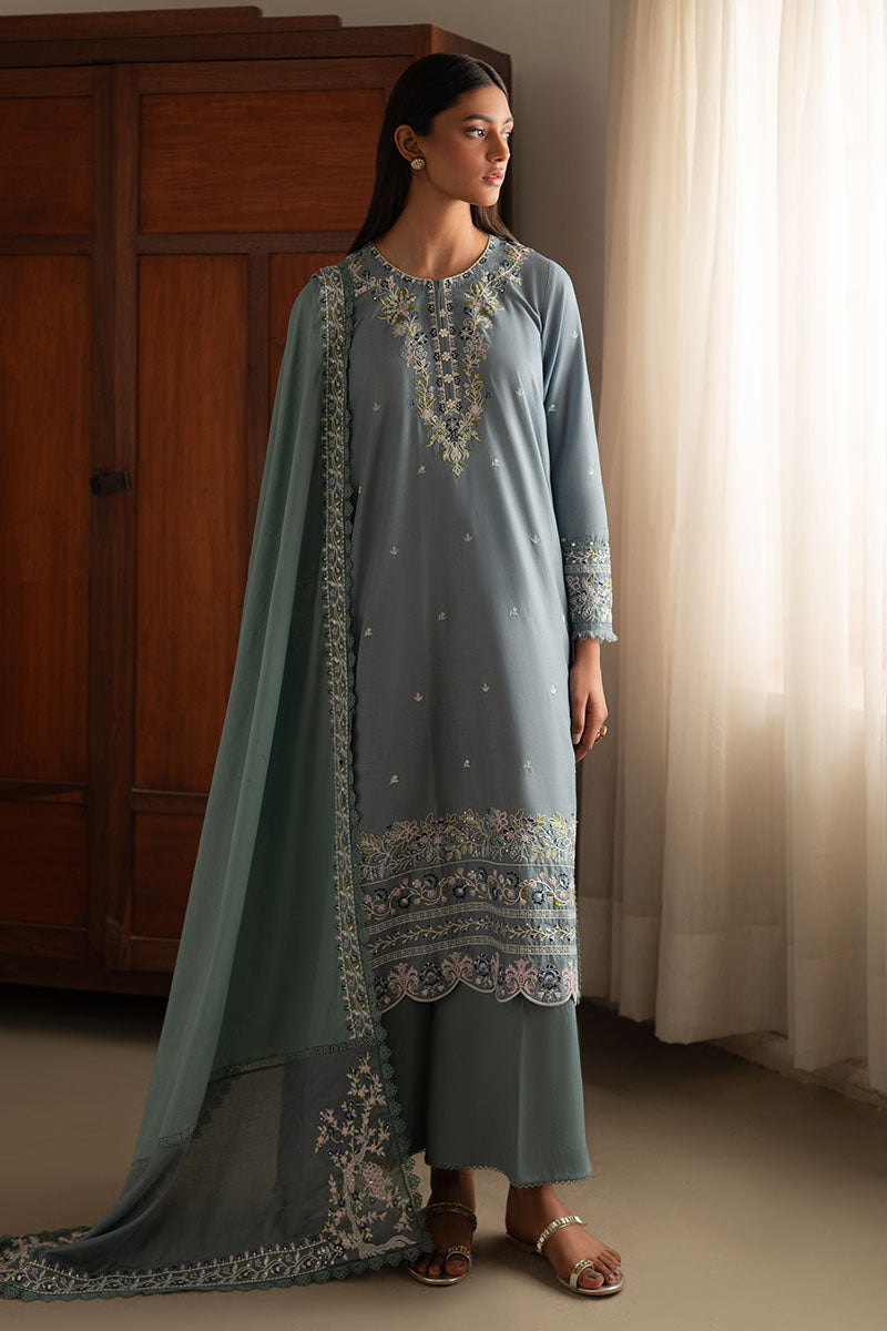 MOONLIGHT BLUE 3PC EMBROIDERED LAWN SUIT | Elegant Pakistani Formal Wear | Perfect for Weddings, Parties & Special Occasions