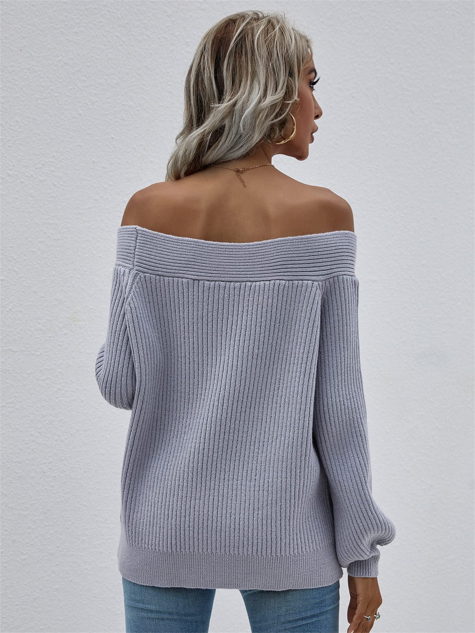 Women's Off Shoulder Sweater - Long Sleeve Loose Batwing Sleeves Pullover Knit Jumper - Casual Oversized Waffle Tunic Top for Fall & Winter Fashion - Perfect for Date Night, Office Wear and Weekend Outfits